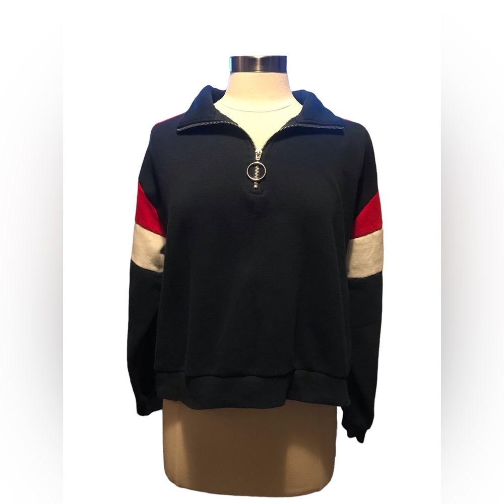 Reflex Cropped Quarter Zip Stripe Sweatshirt Top